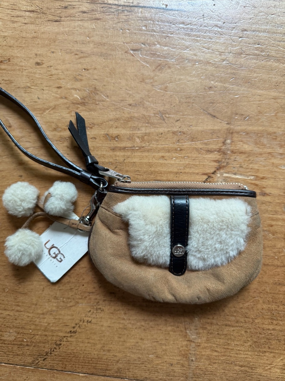 UGG Chestnut Suede Wristlet with Cream Shearling